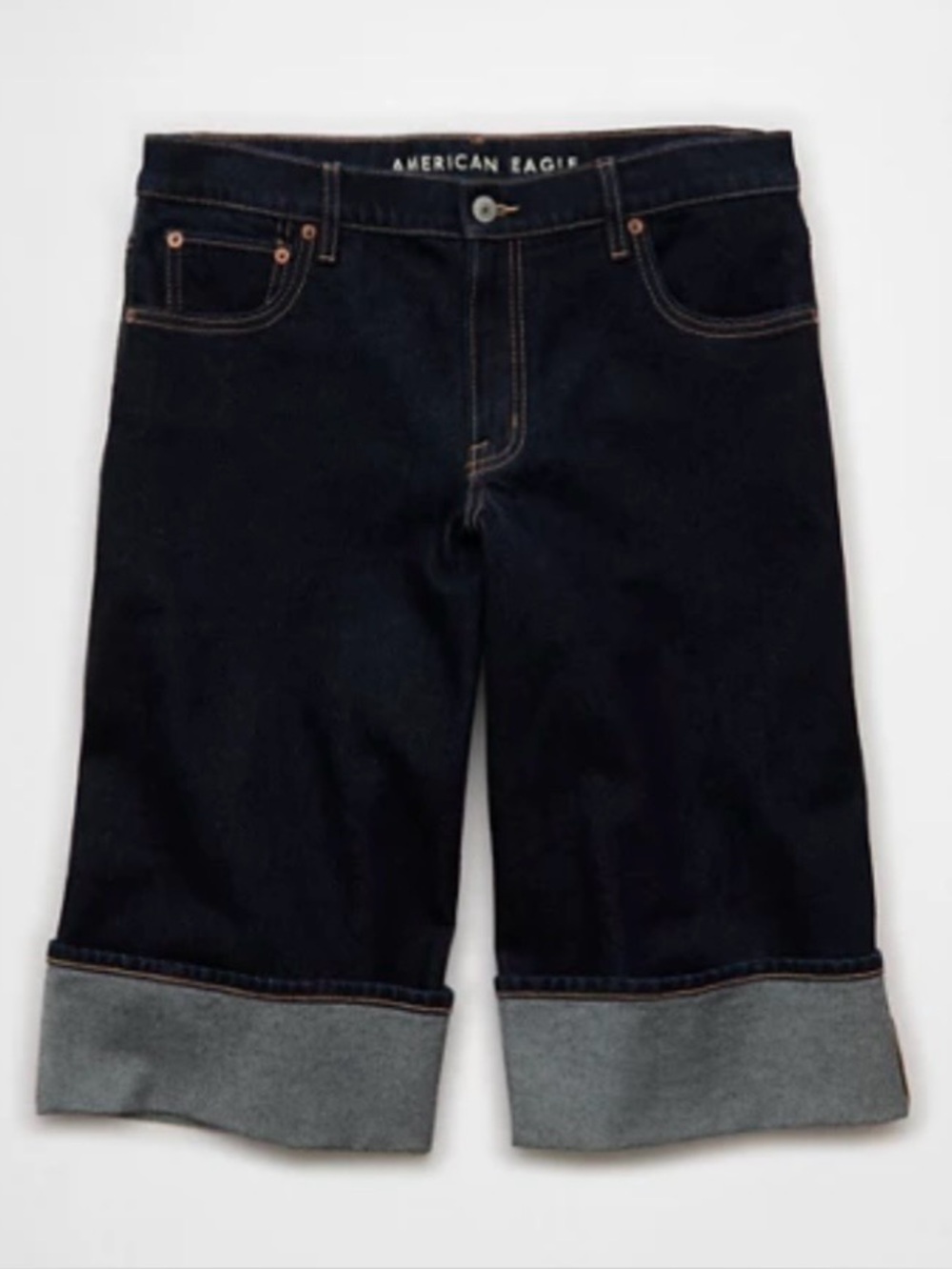 American Eagle Outfitters 
AE 15" Stretch Low-Rise
Jort Dark Indigo Cuffed Denim